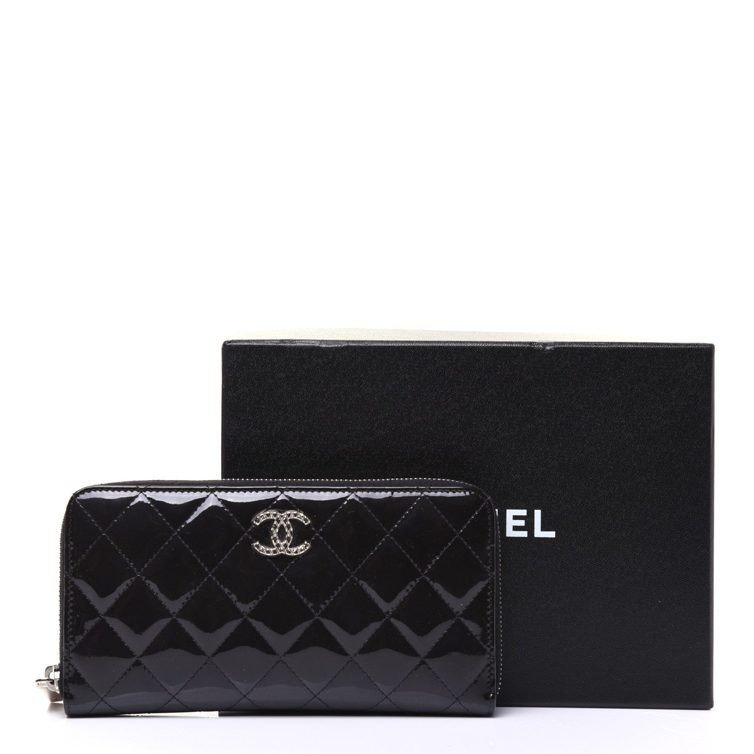 Chanel Patent Quilted Brilliant Zip Around Wallet Black 14 of 14