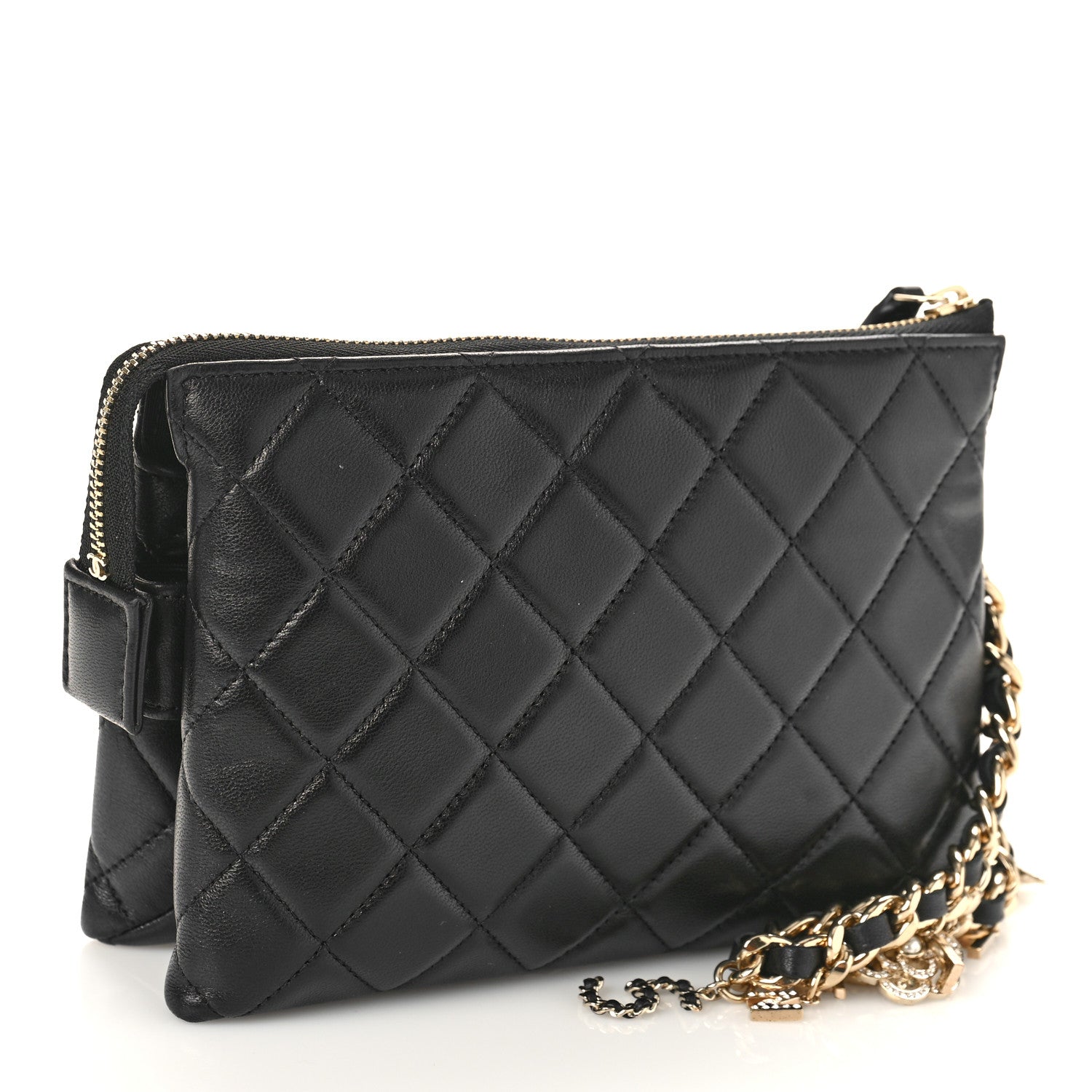 Chanel Lambskin Coco Charms Quilted Pouch Bag Black 3 of 9