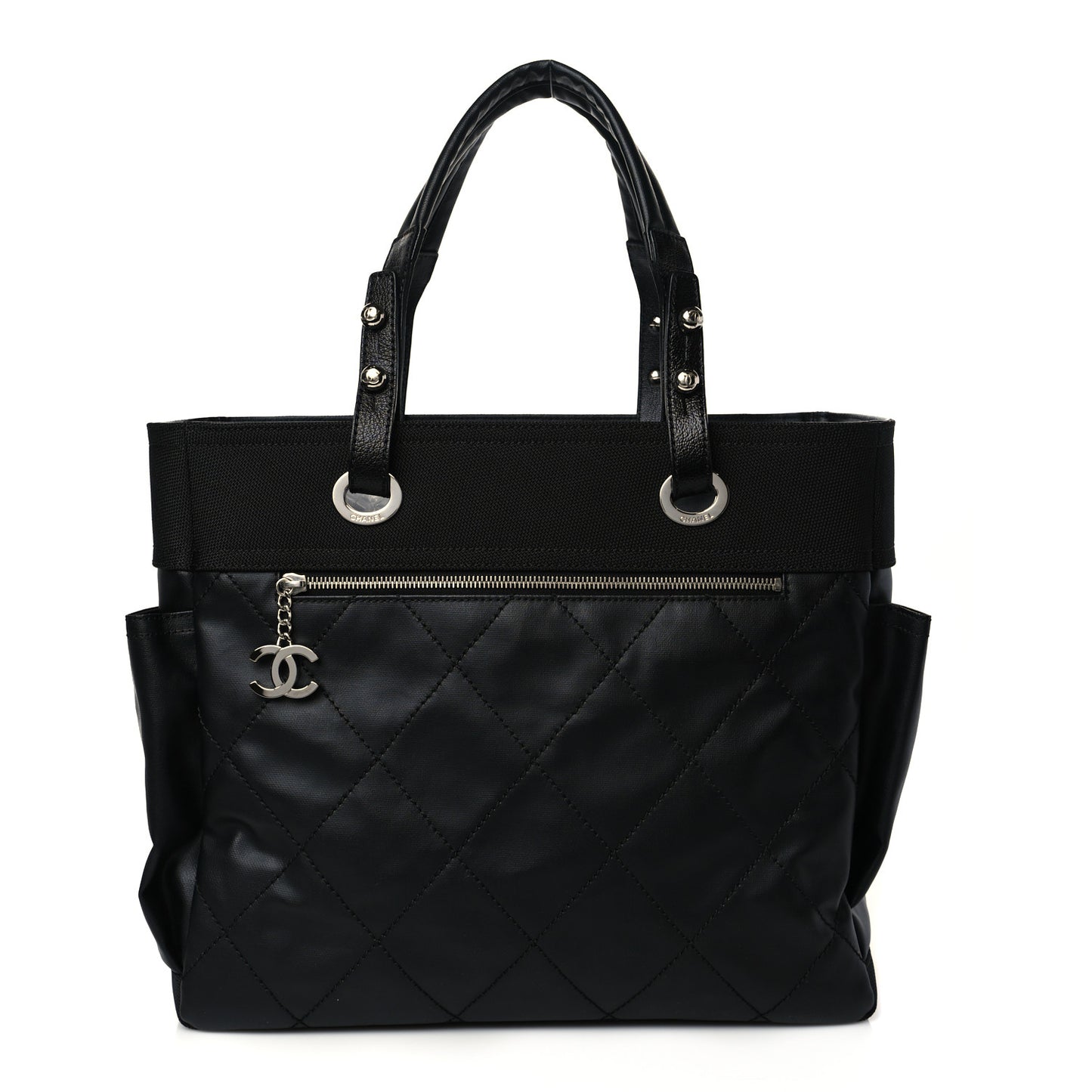 Coated Canvas Quilted Large Paris Biarritz Tote Black