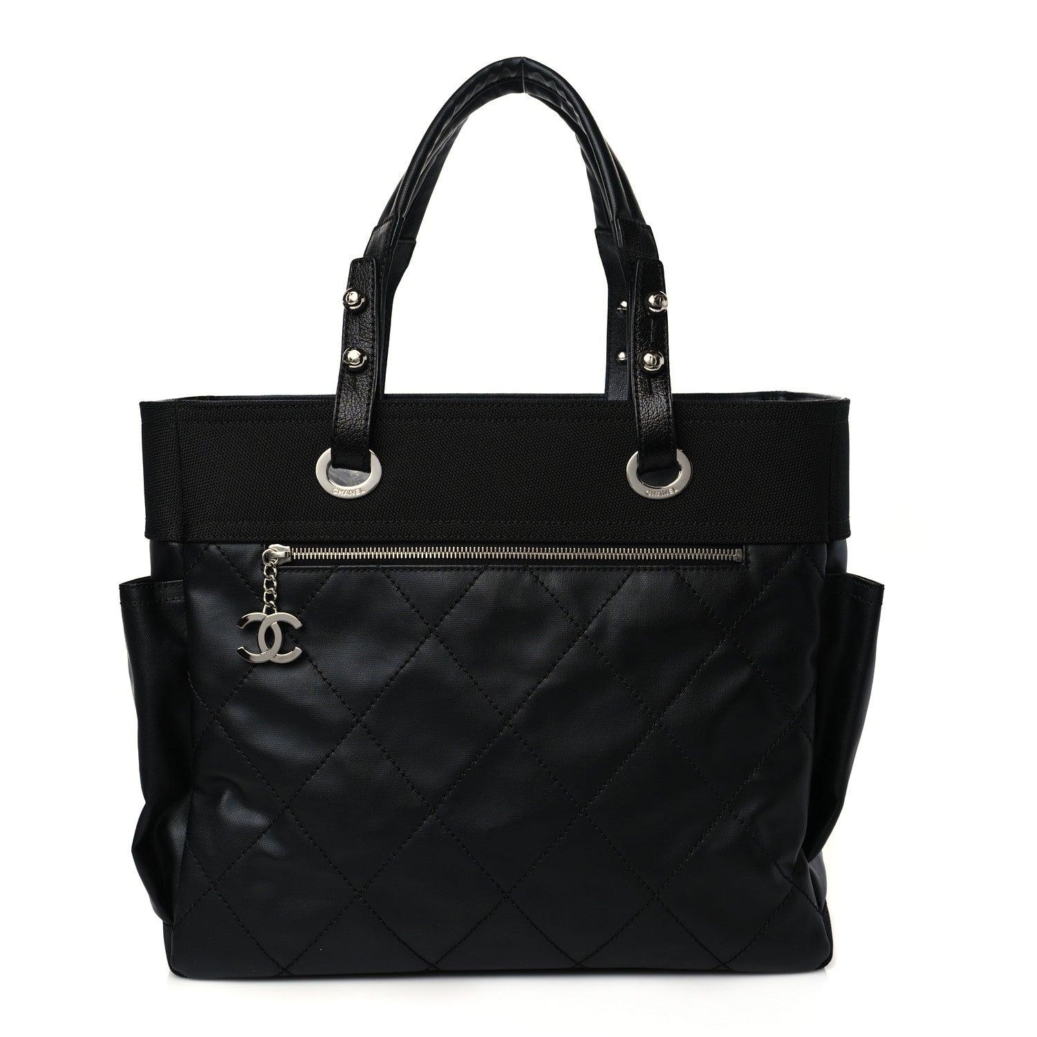 Chanel Coated Canvas Quilted Large Paris Biarritz Tote Black 3 of 11