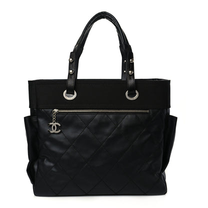 Chanel Coated Canvas Quilted Large Paris Biarritz Tote Black 3 of 11