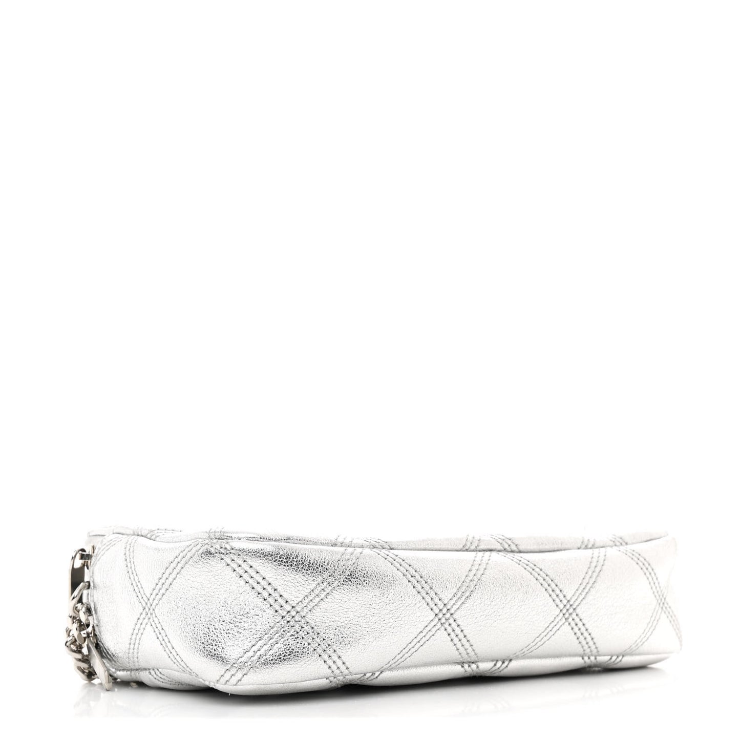 Metallic Lambskin Quilted Mini Becky Double Zip Bag Argento