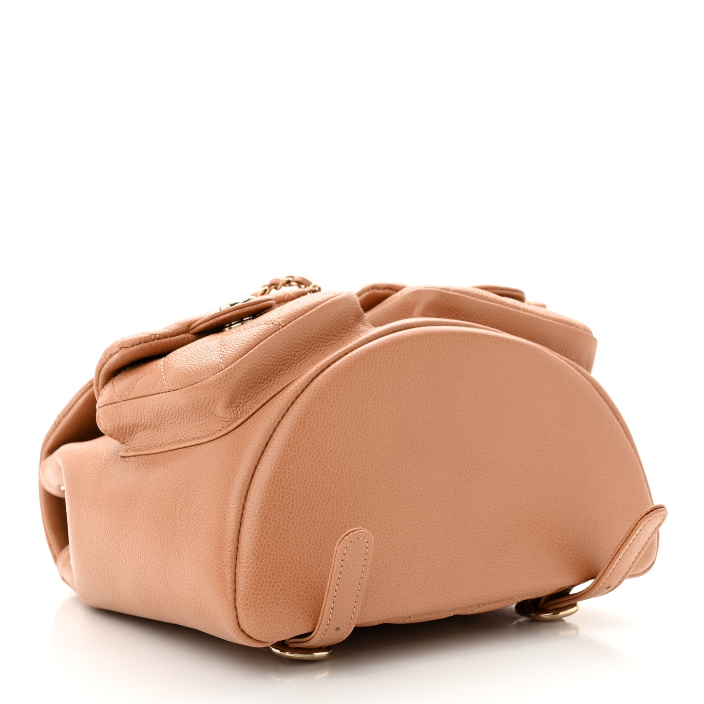 Shiny Caviar Quilted Medium Duma Pockets Drawstring Backpack Dark Beige