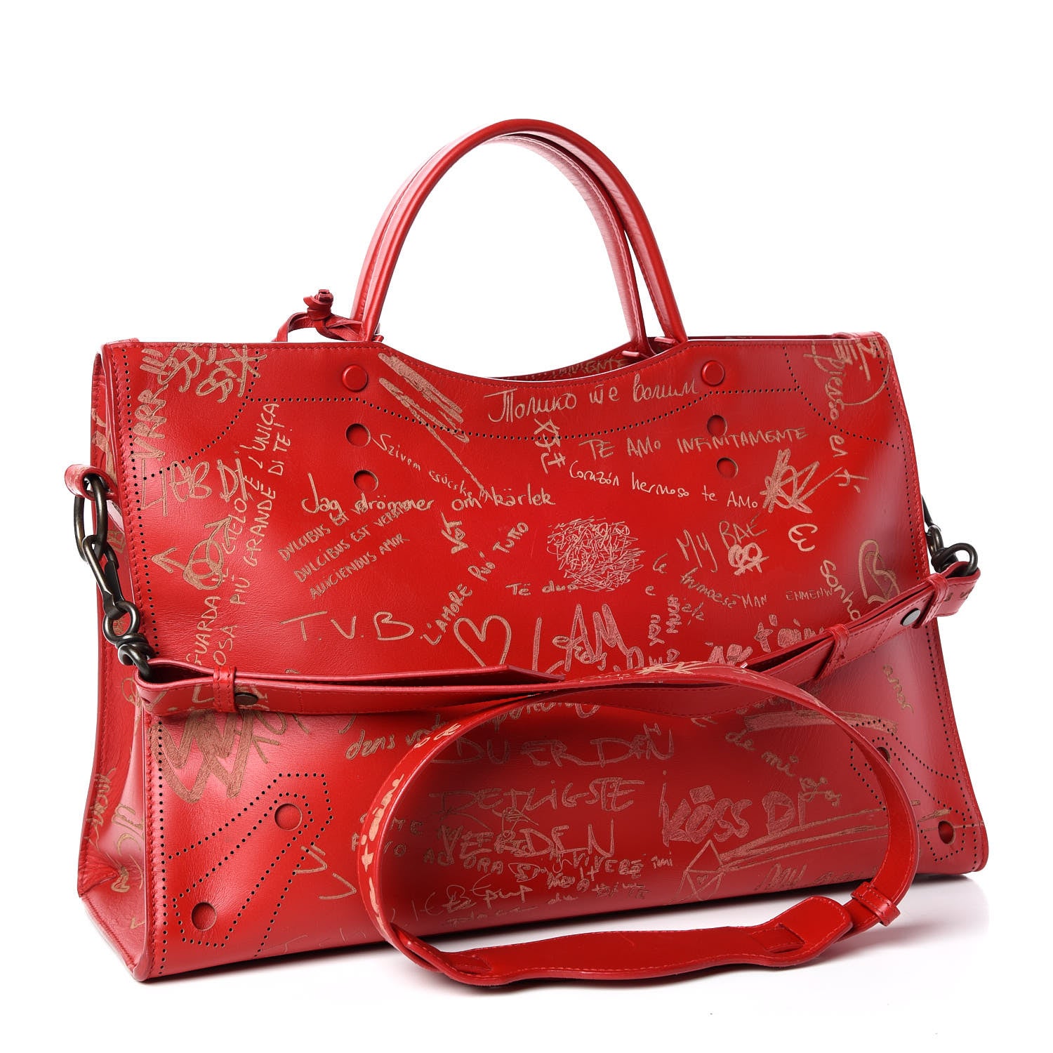 Balenciaga Calfskin Love Perforated Blackout Hardware City Rouge Profond 3 of 16