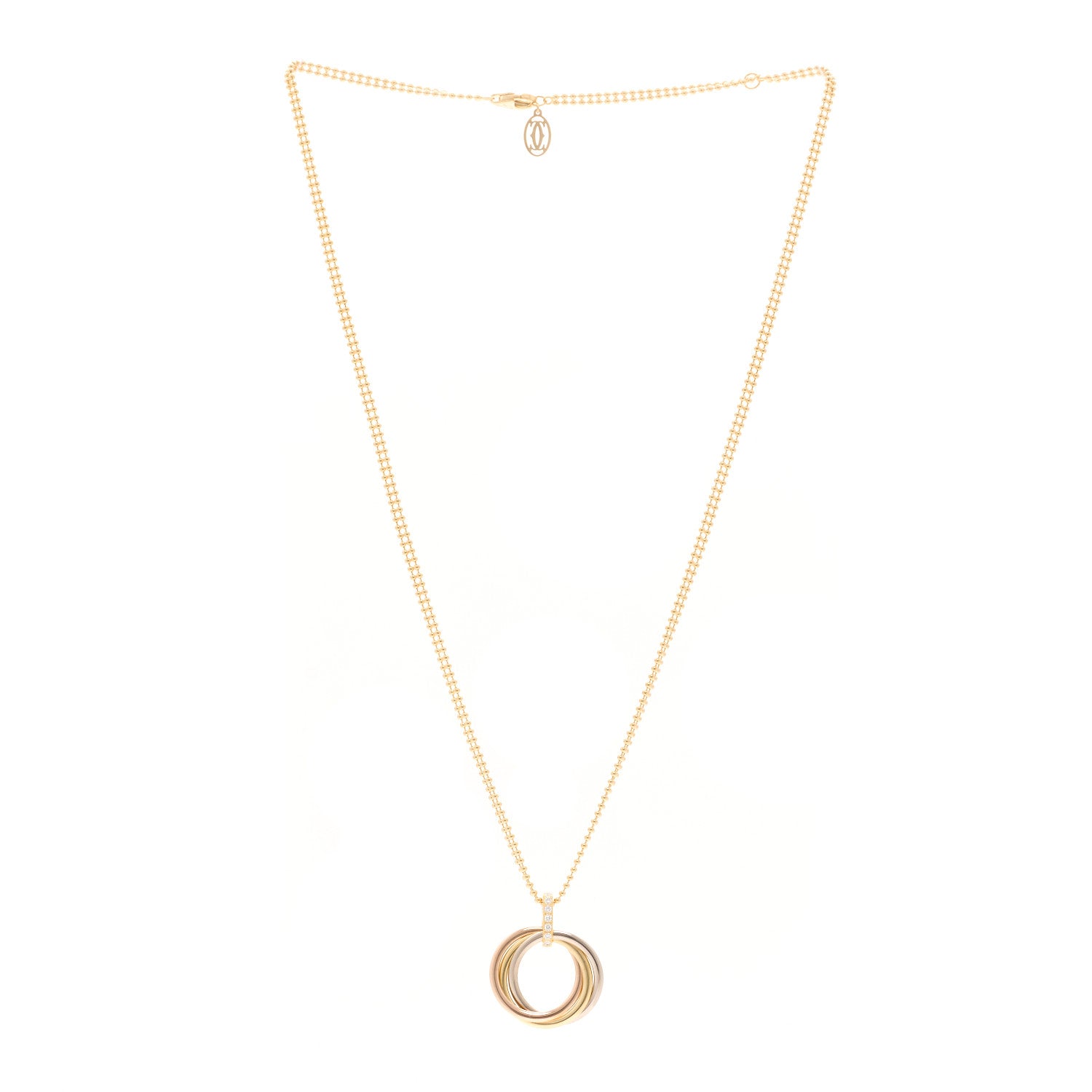 Cartier 18K Pink Yellow White Gold Diamond Trinity Double Bead Chain Pendant Necklace 3 of 4