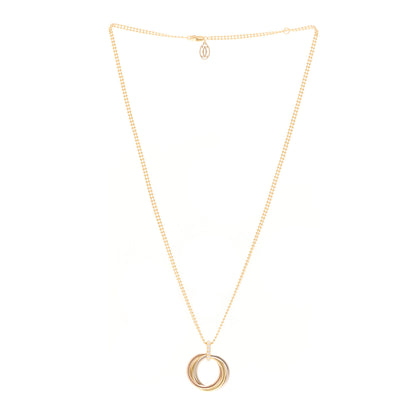 Cartier 18K Pink Yellow White Gold Diamond Trinity Double Bead Chain Pendant Necklace 3 of 4