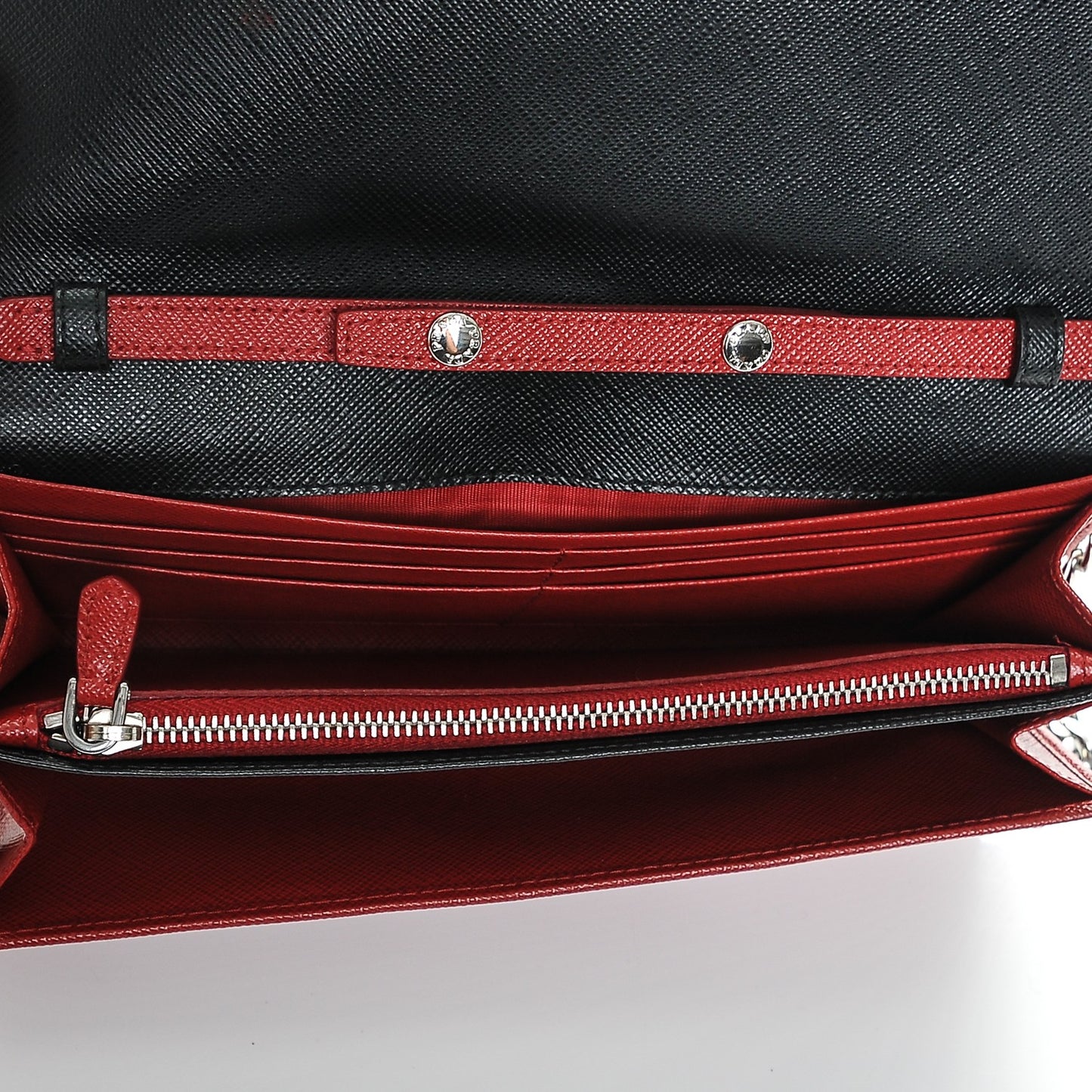 Saffiano Bi-Color Wallet on Chain Fuoco Nero Black