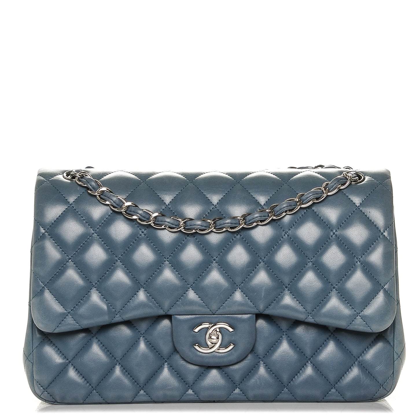 Lambskin Quilted Jumbo Double Flap Blue