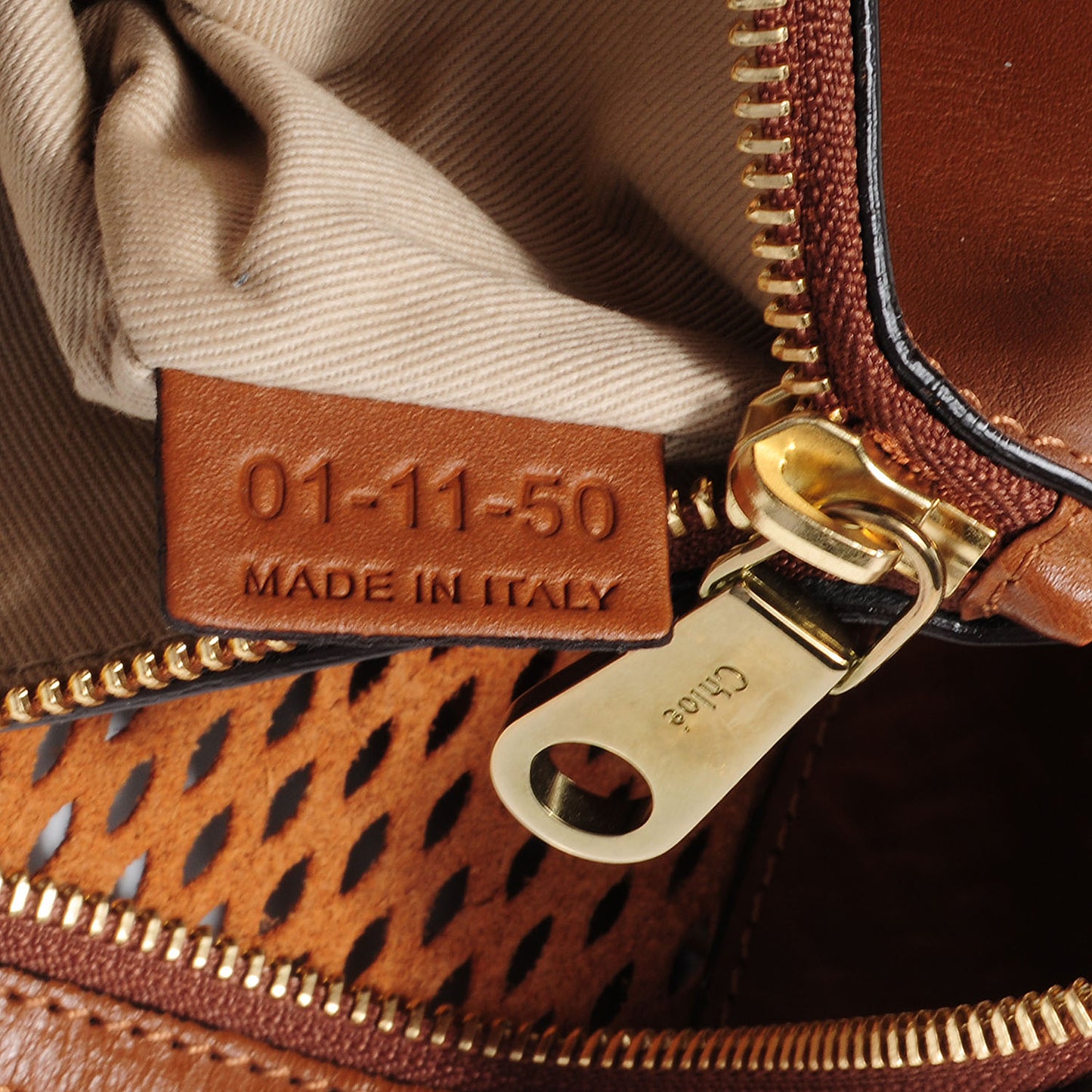 Lambskin Perforated Charlie Tote Caramel