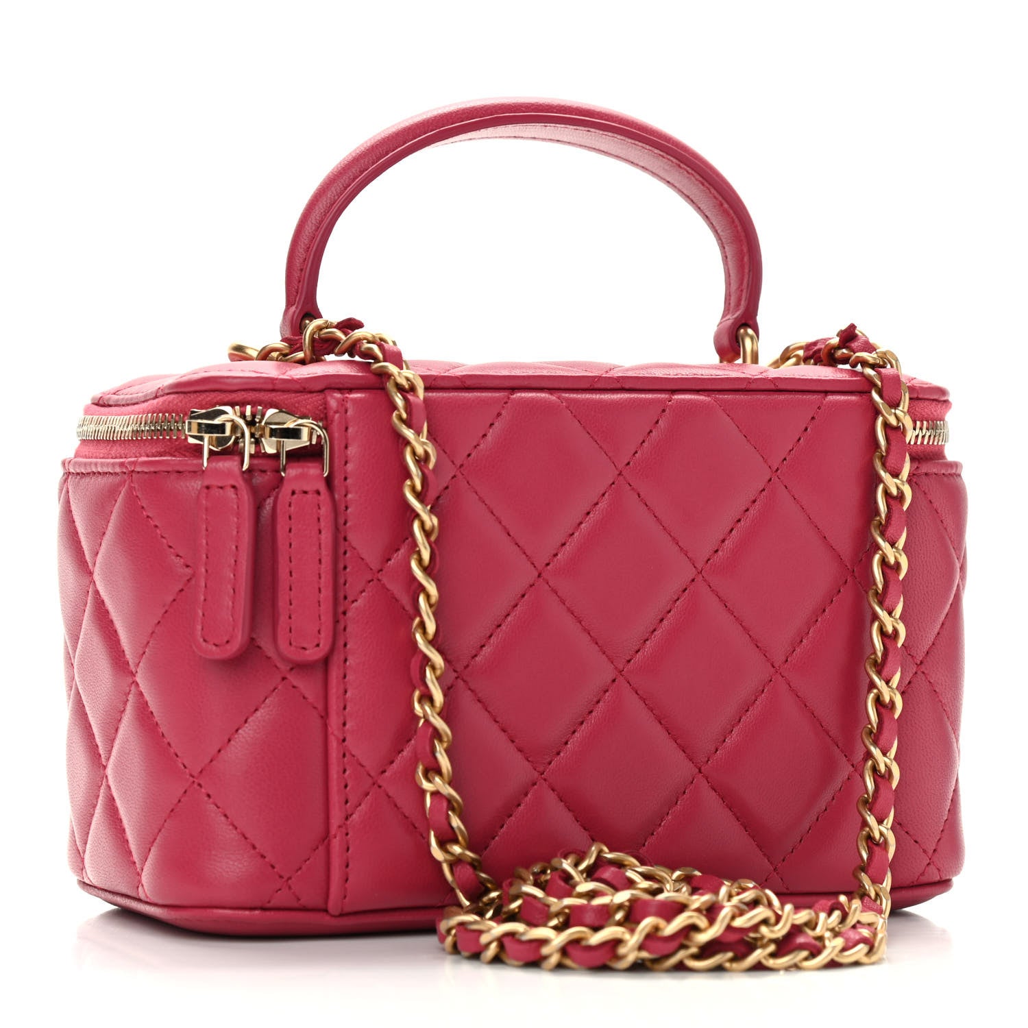 Chanel Lambskin Quilted Small Top Handle Vanity Case With Chain Dark Pink 3 of 9