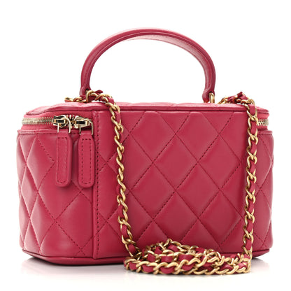 Chanel Lambskin Quilted Small Top Handle Vanity Case With Chain Dark Pink 3 of 9