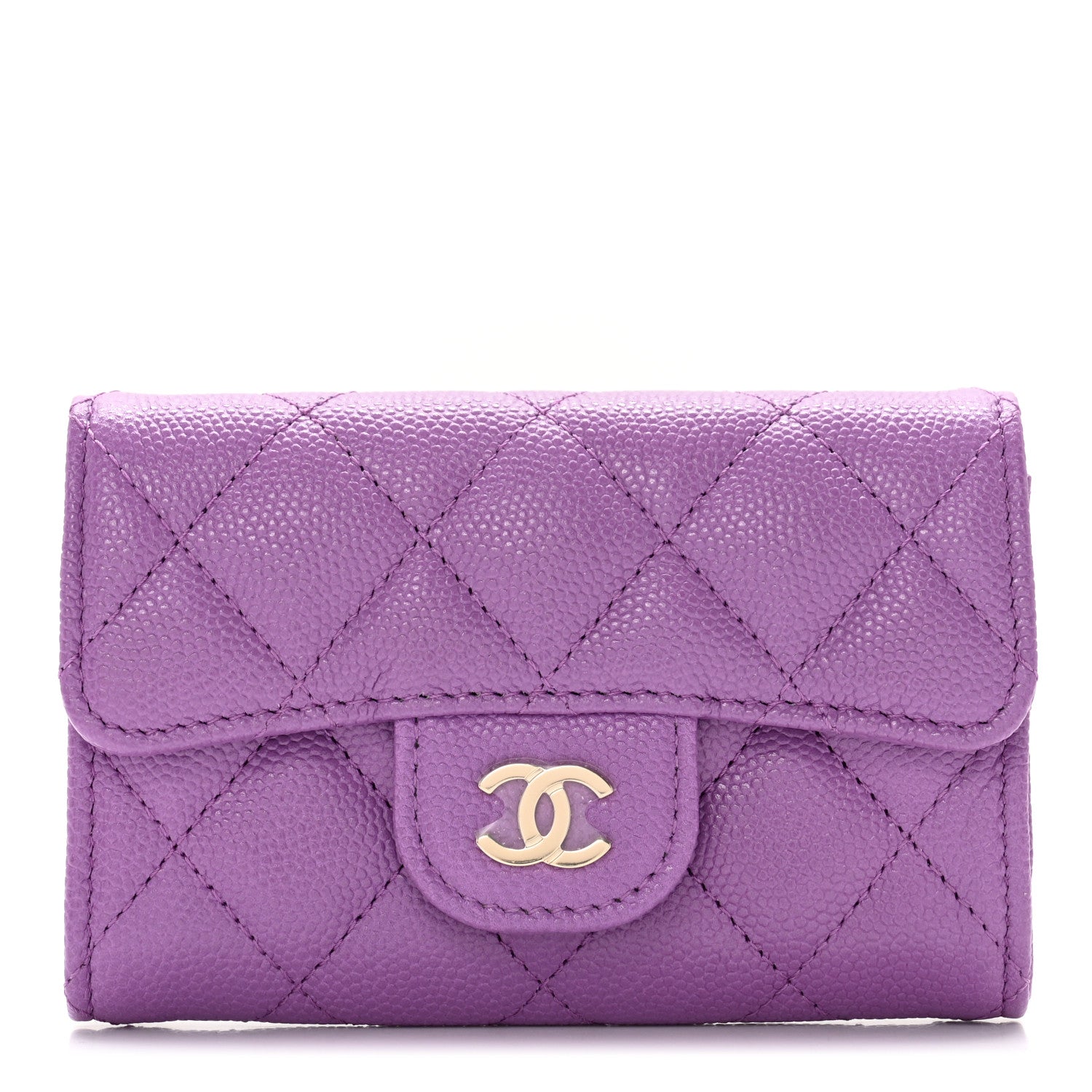 Chanel Caviar Quilted Flap Card Holder Wallet Purple 1 of 12