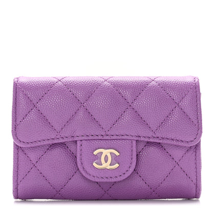 Chanel Caviar Quilted Flap Card Holder Wallet Purple 1 of 12