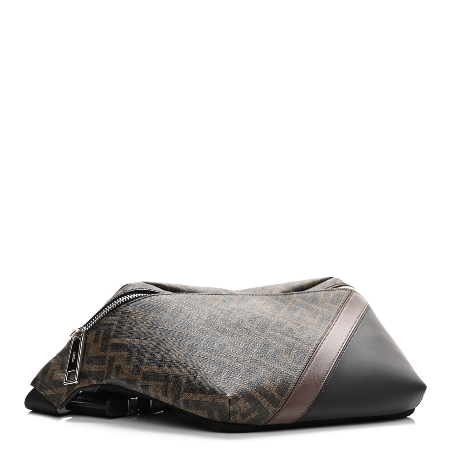 Glazed Fabric Vitello Liberty FF 1974 Diagonal Belt Bag Tobacco Moresco Black
