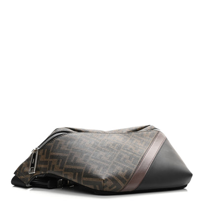 Fendi Glazed Fabric Vitello Liberty FF 1974 Diagonal Belt Bag Tobacco Moresco Black 4 of 10