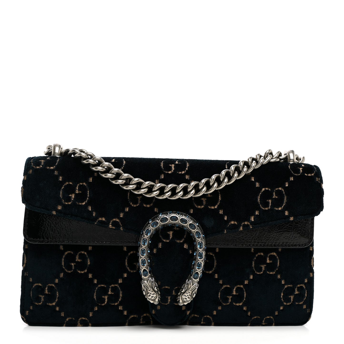 Velvet Skipper Crystal GG Monogram Small Dionysus Shoulder Bag Blue Beige Black