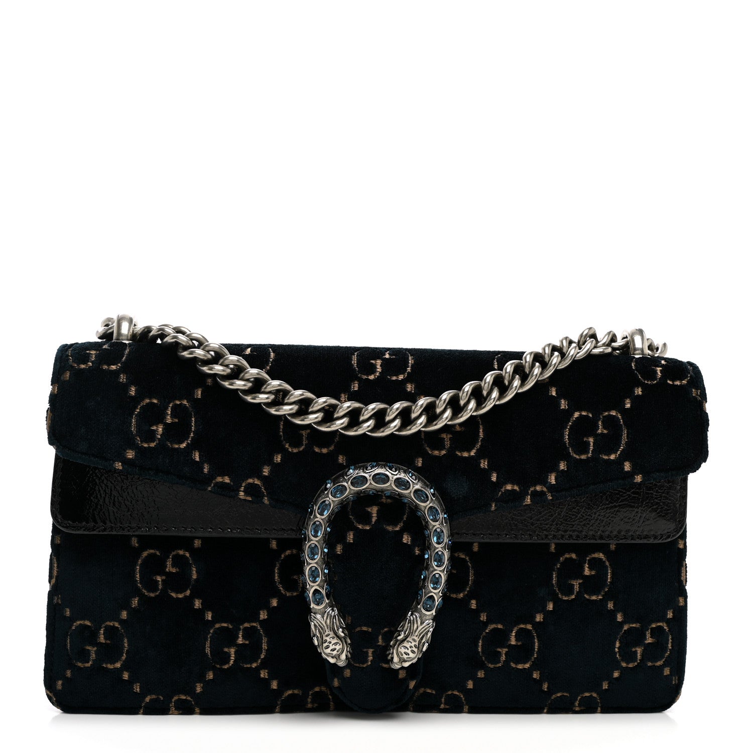 Gucci Velvet Skipper Crystal GG Monogram Small Dionysus Shoulder Bag Blue Beige Black 1 of 11