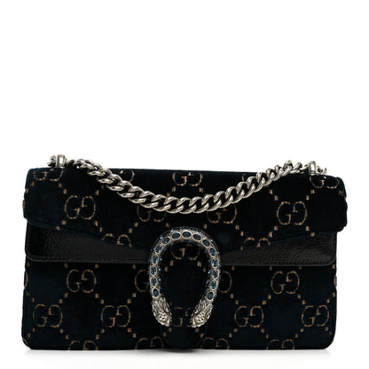 Gucci Velvet Skipper Crystal GG Monogram Small Dionysus Shoulder Bag Blue Beige Black 1 of 11