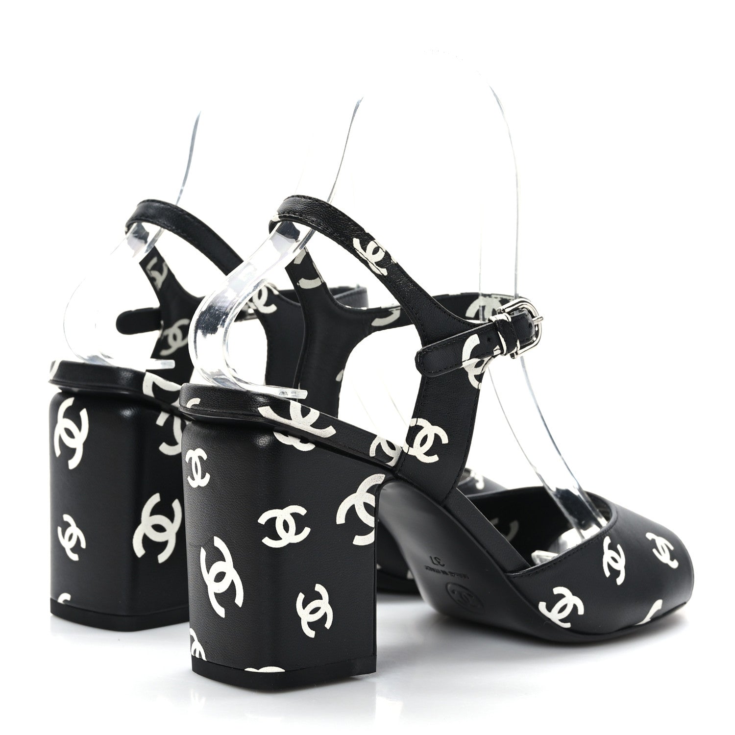 Chanel Printed Lambskin CC Sandals 37 Black White 4 of 8