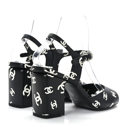 Chanel Printed Lambskin CC Sandals 37 Black White 4 of 8