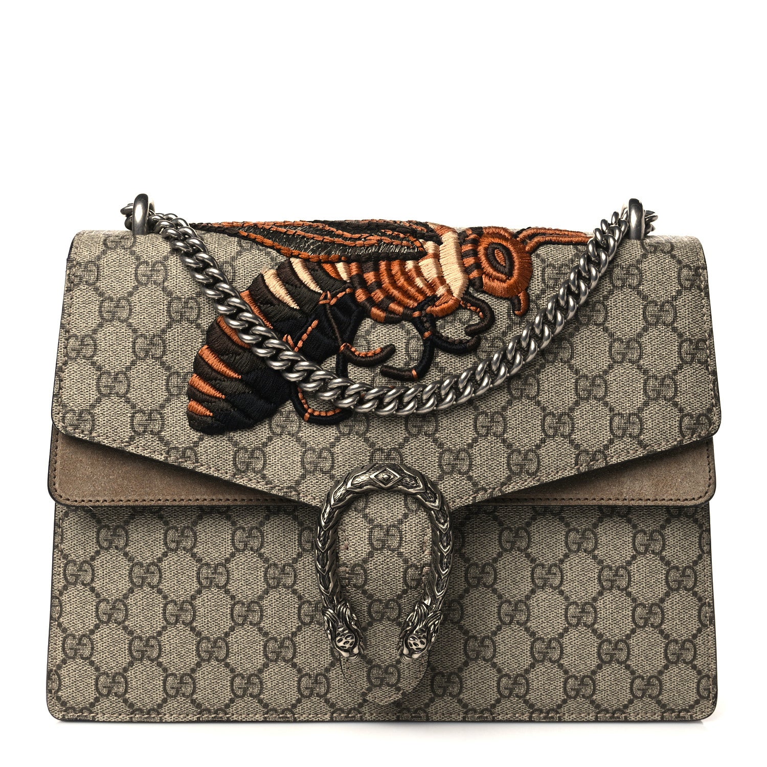 Gucci GG Supreme Monogram Bee Embroidered Medium Dionysus Shoulder Bag Taupe 1 of 8