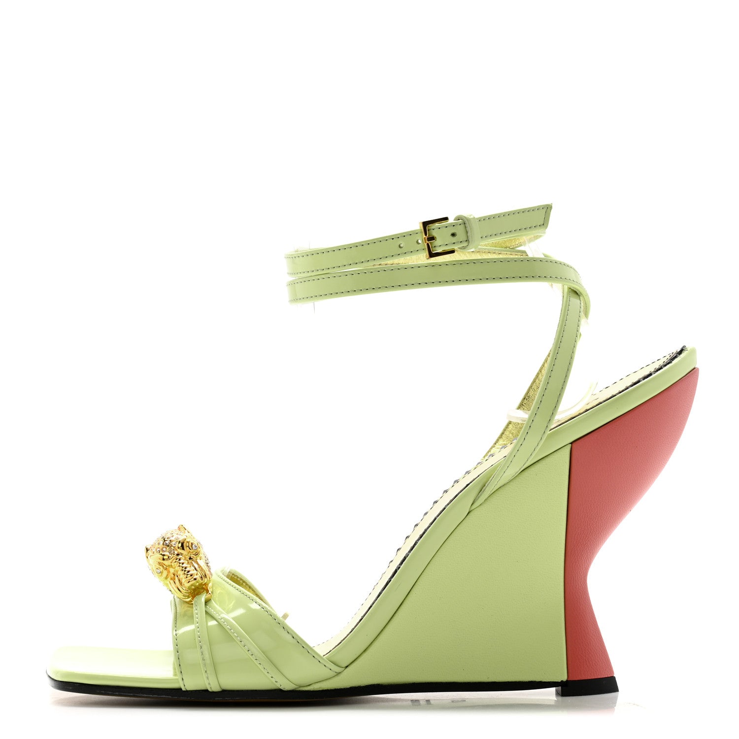 Gucci Regent Calfskin Crystal Snake Head Sandals 37 Green 1 of 10