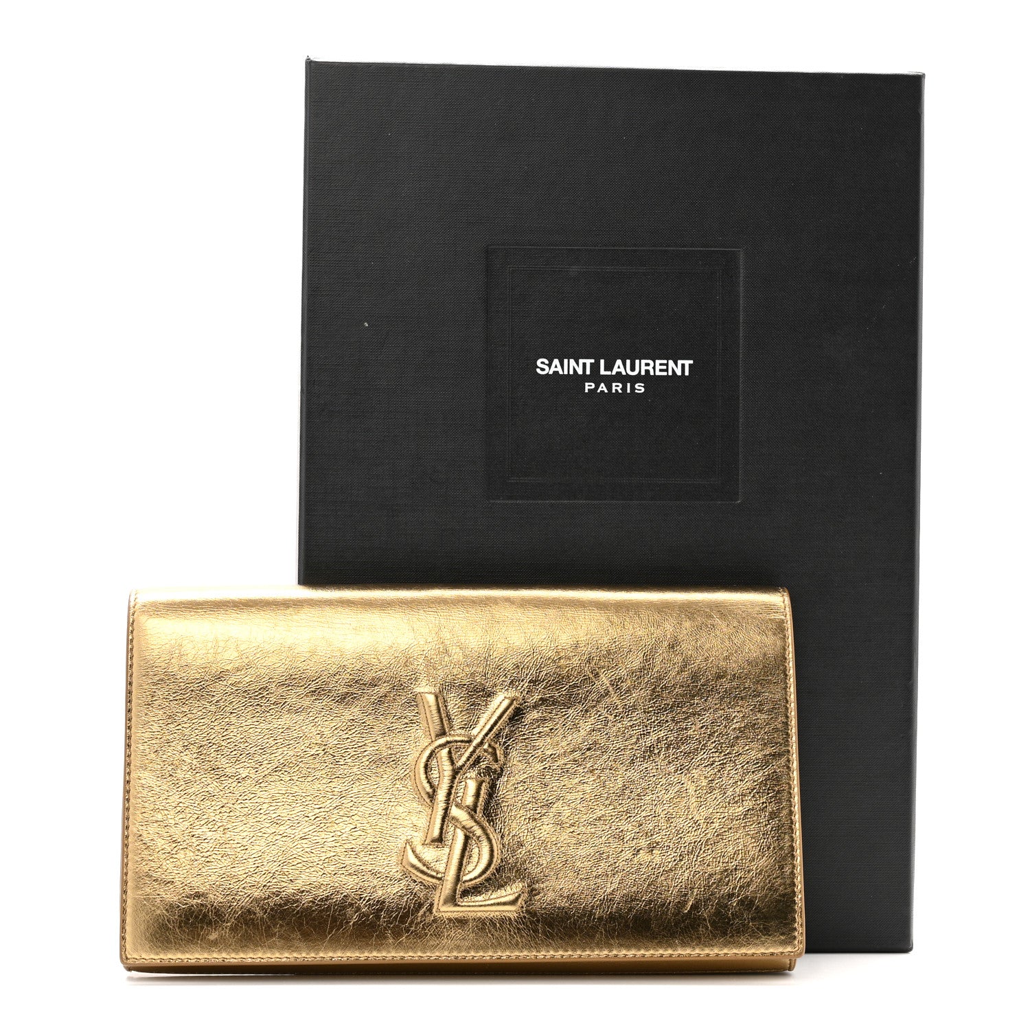 Saint Laurent Metallic Calfskin Monogram Large Belle De Jour Clutch Gold 14 of 14