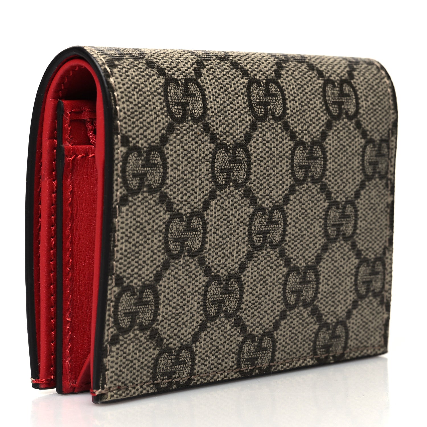Gucci GG Supreme Monogram Cherry Embellished Card Case Wallet Hibiscus Red 3 of 12