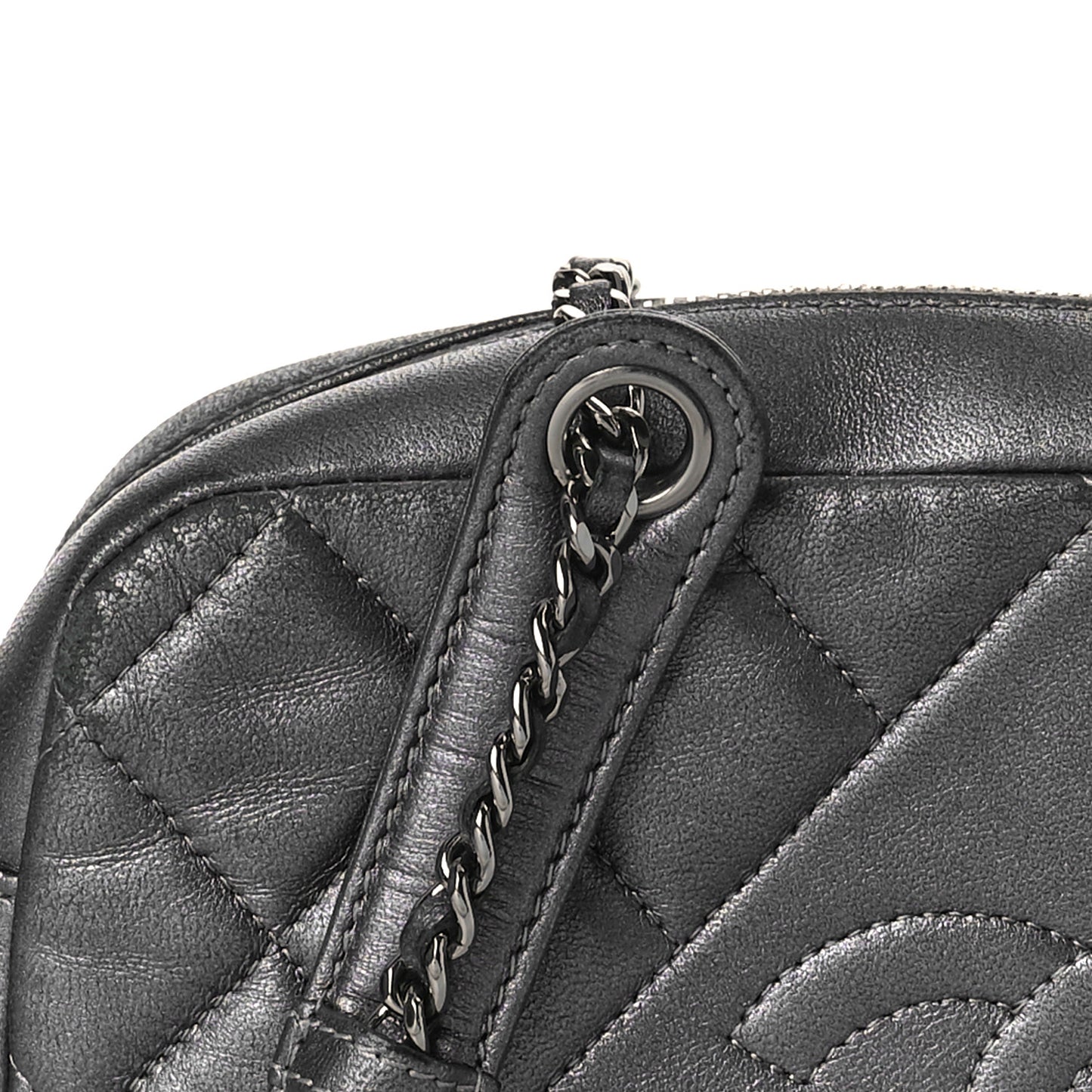 Metallic Calfskin Quilted Small Ballerine Camera Case Grey