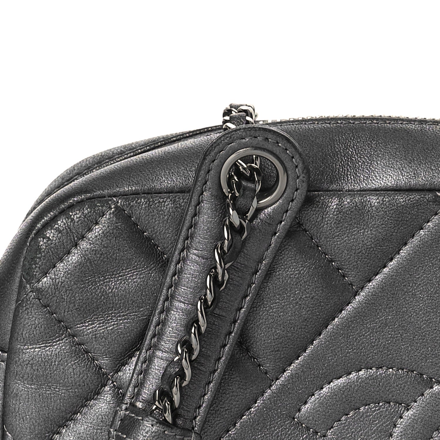 Chanel Metallic Calfskin Quilted Small Ballerine Camera Case Grey 11 of 15