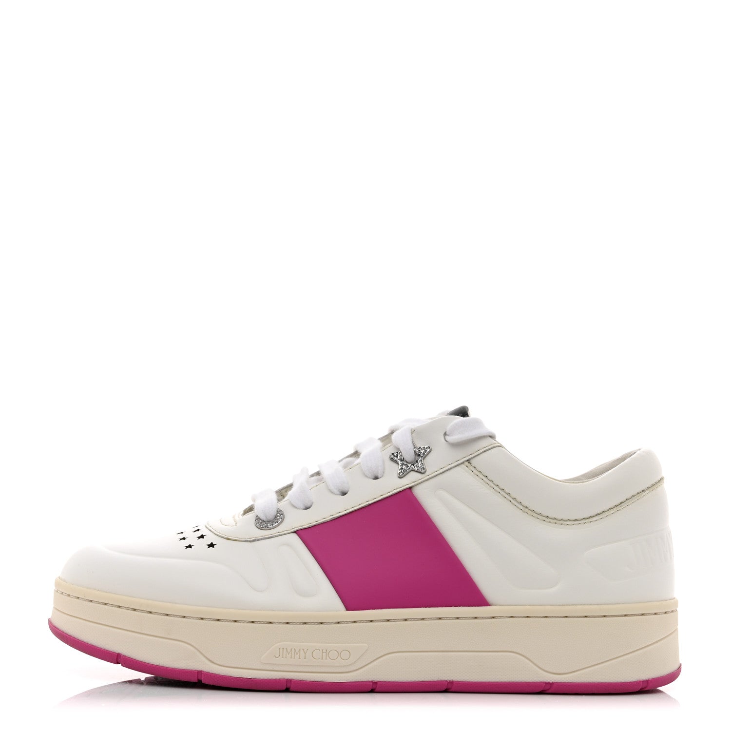 Jimmy Choo Calfskin Vinyl Striped Hawaii Flatform Sneakers 37.5 White Fuchsia 1 of 8