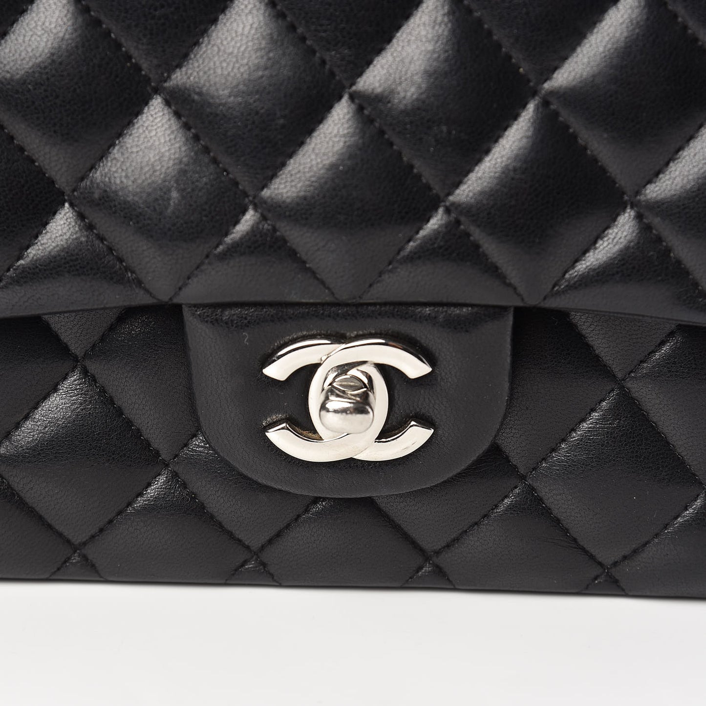 Lambskin Quilted Medium Double Flap Black