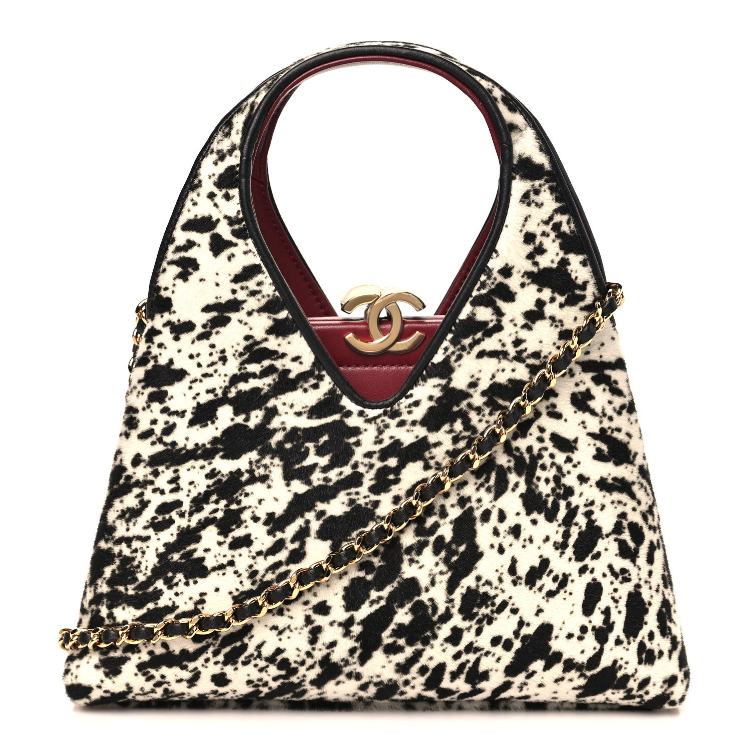 Chanel Pony Hair Printed Chic Lady Small Shopping Tote White Black 1 of 11