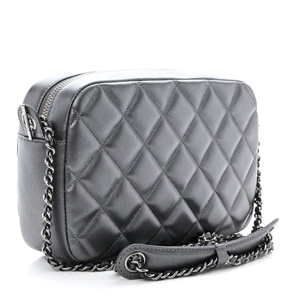 Chanel Metallic Lambskin Quilted Small Diamond CC Camera Case Dark Silver 3 of 11
