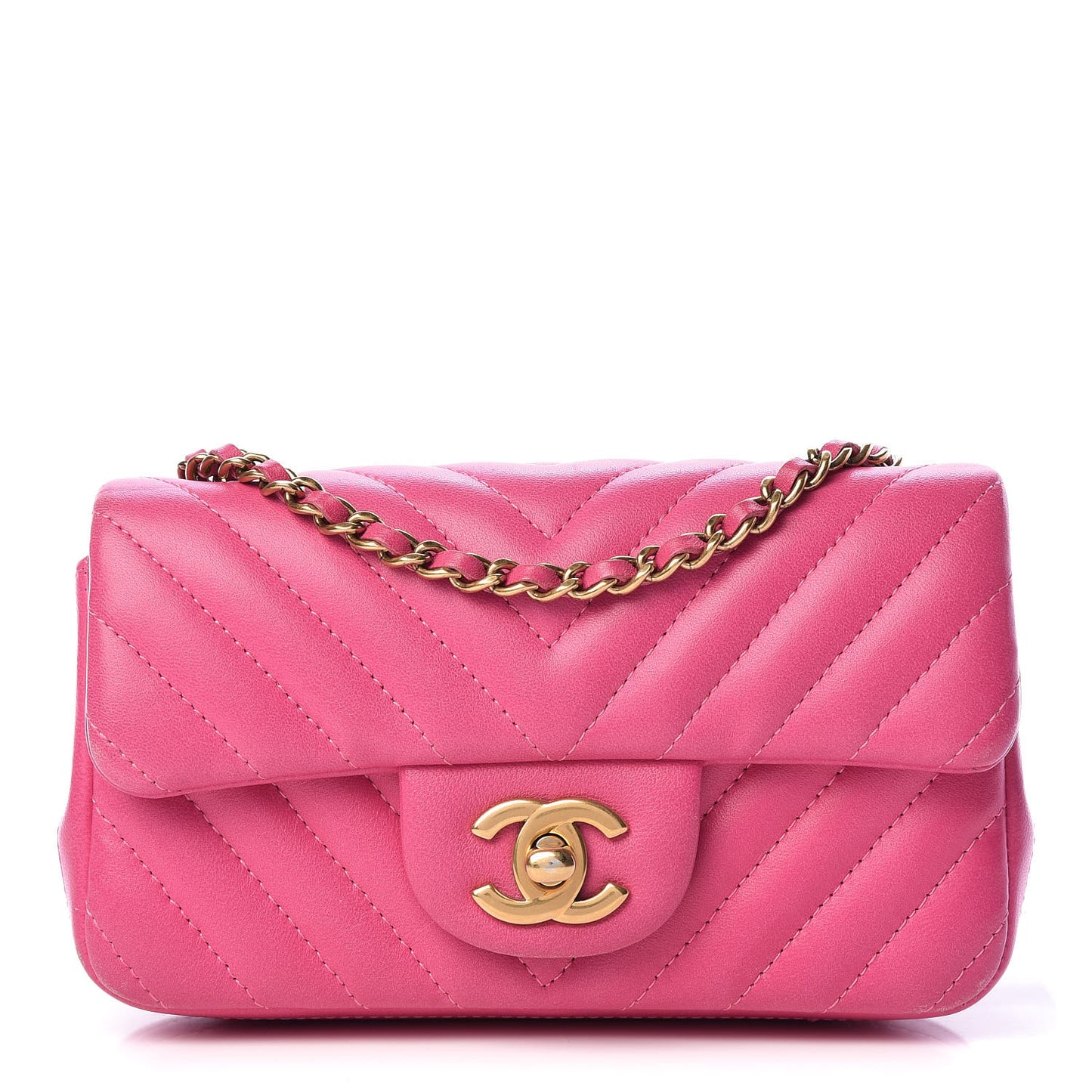 Lambskin Chevron Quilted Extra Mini Rectangular Flap Dark Pink
