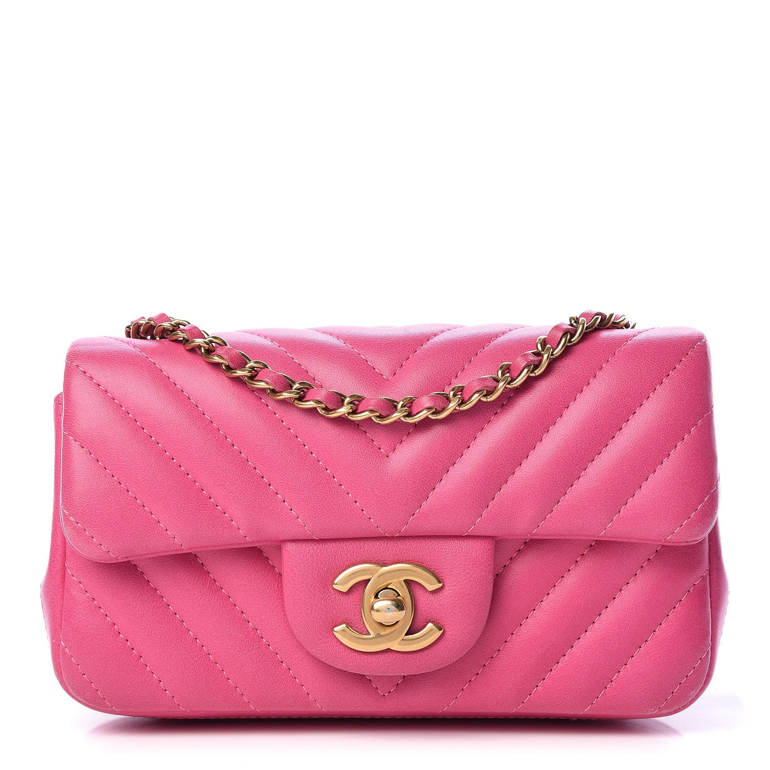 Chanel Lambskin Chevron Quilted Extra Mini Rectangular Flap Dark Pink 1 of 16