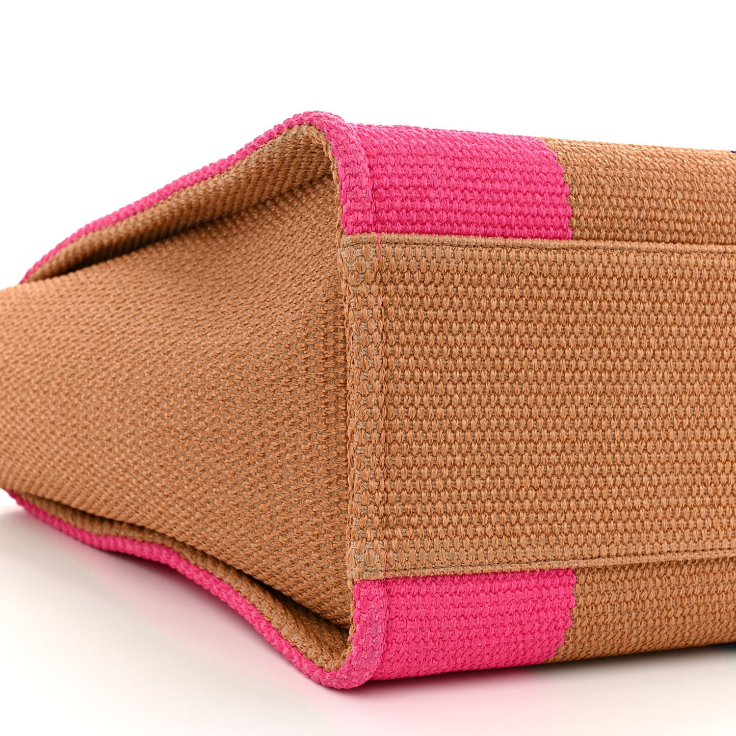 Chanel Straw Raffia Calfskin Striped Large Deauville Tote Dark Beige Fuchsia Navy Blue 9 of 10