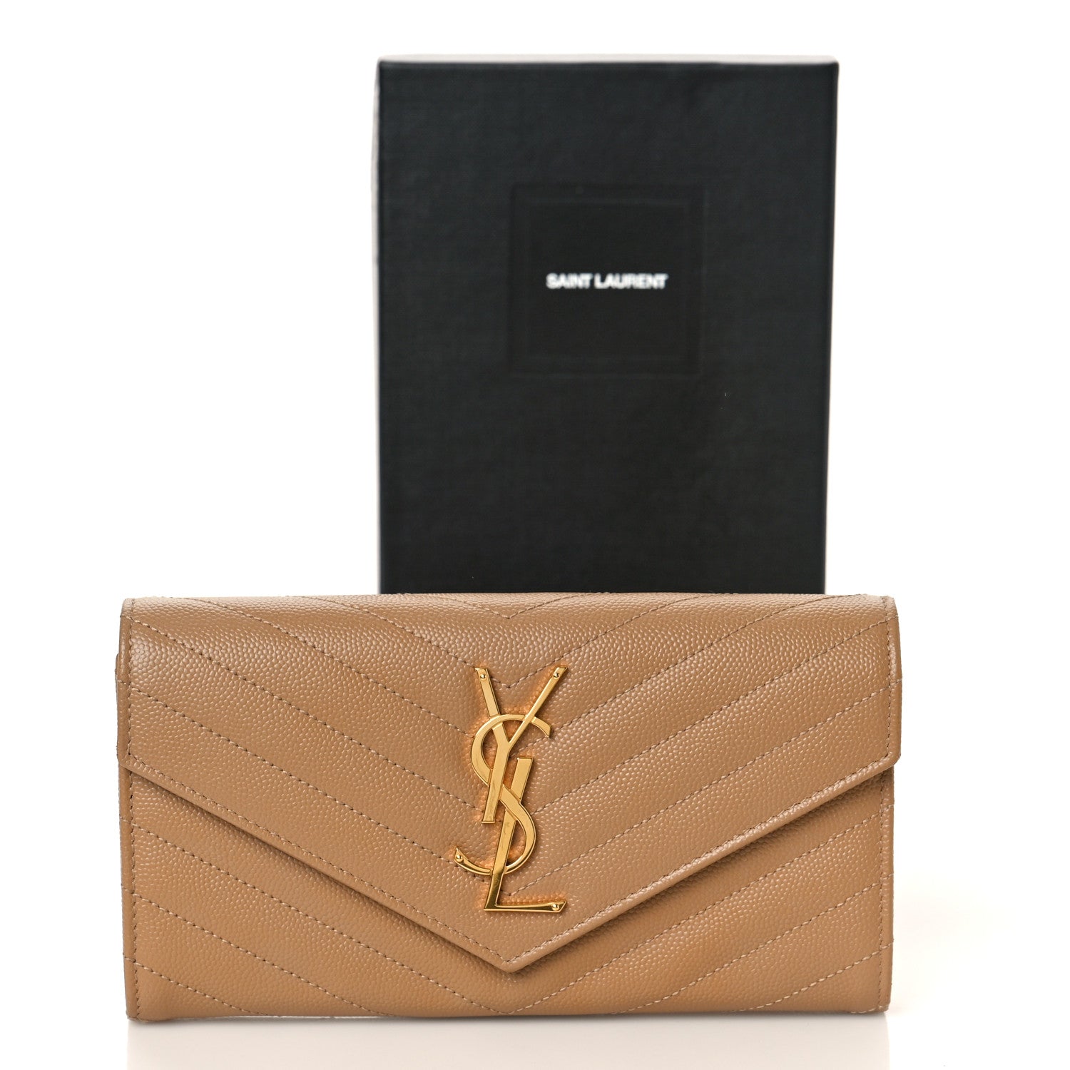 Saint Laurent Grain De Poudre Matelasse Chevron Monogram Flap Wallet Cork 9 of 9