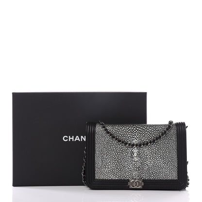 Chanel Galuchat Stingray Lambskin Boy Wallet On Chain WOC Black 10 of 10