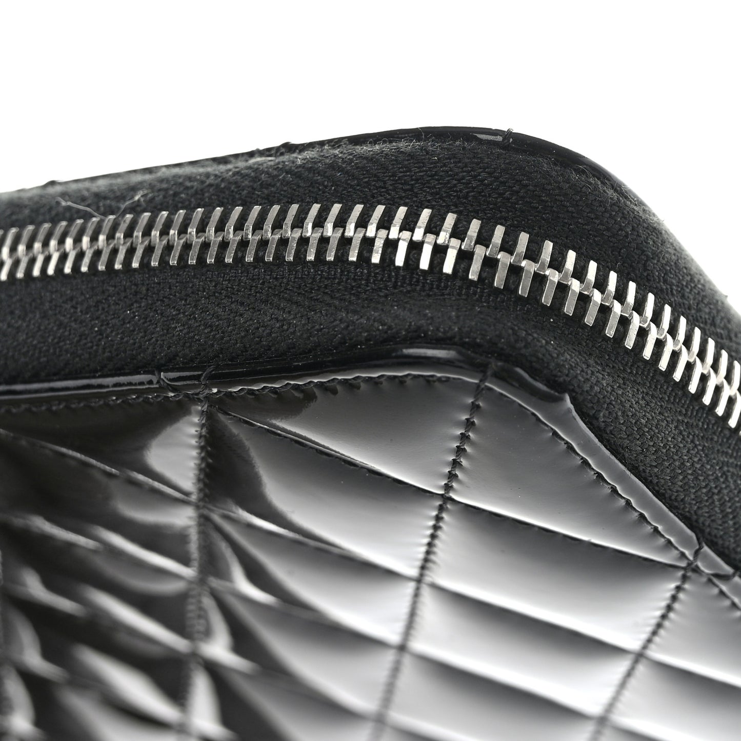 Patent Quilted Large Gusset Zip Around Wallet Black