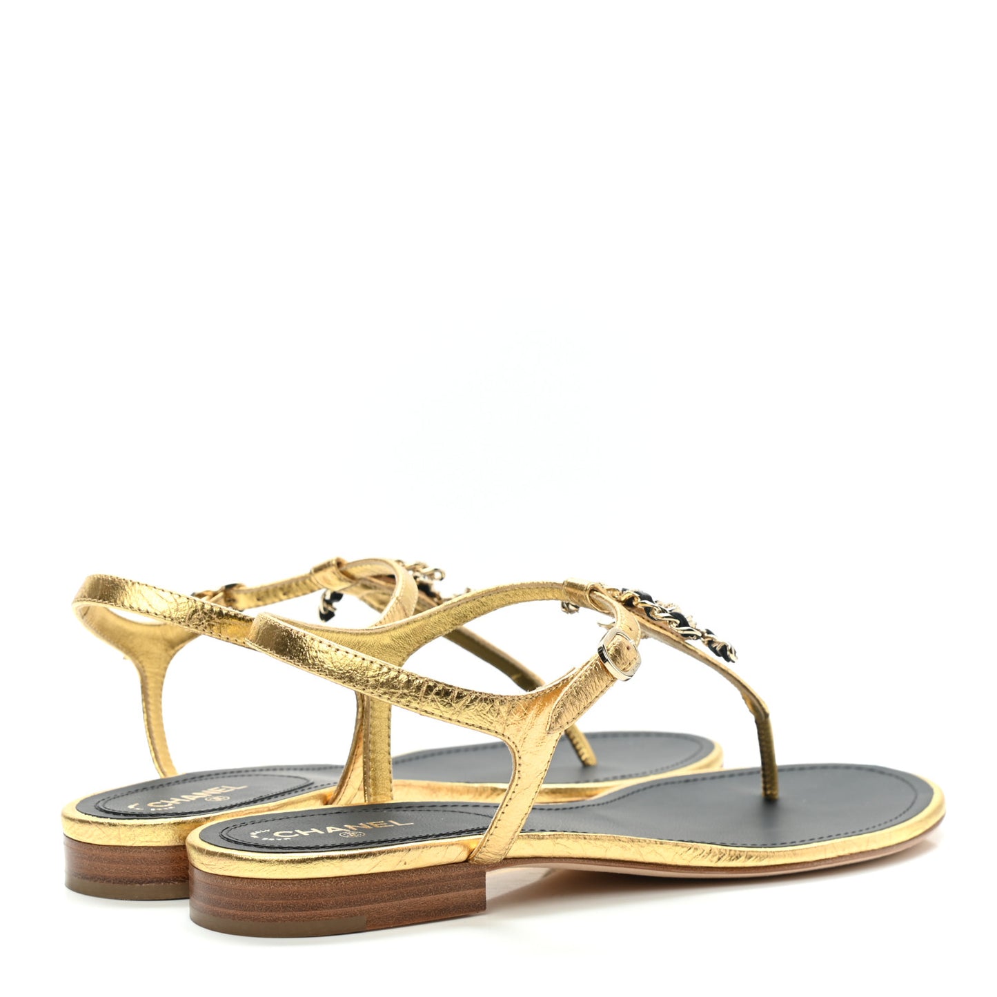 Laminated Lambskin CC Charm Thong Sandals 40 Gold