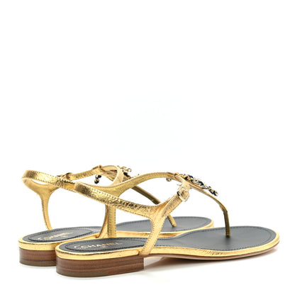Chanel Laminated Lambskin CC Charm Thong Sandals 40 Gold 4 of 8