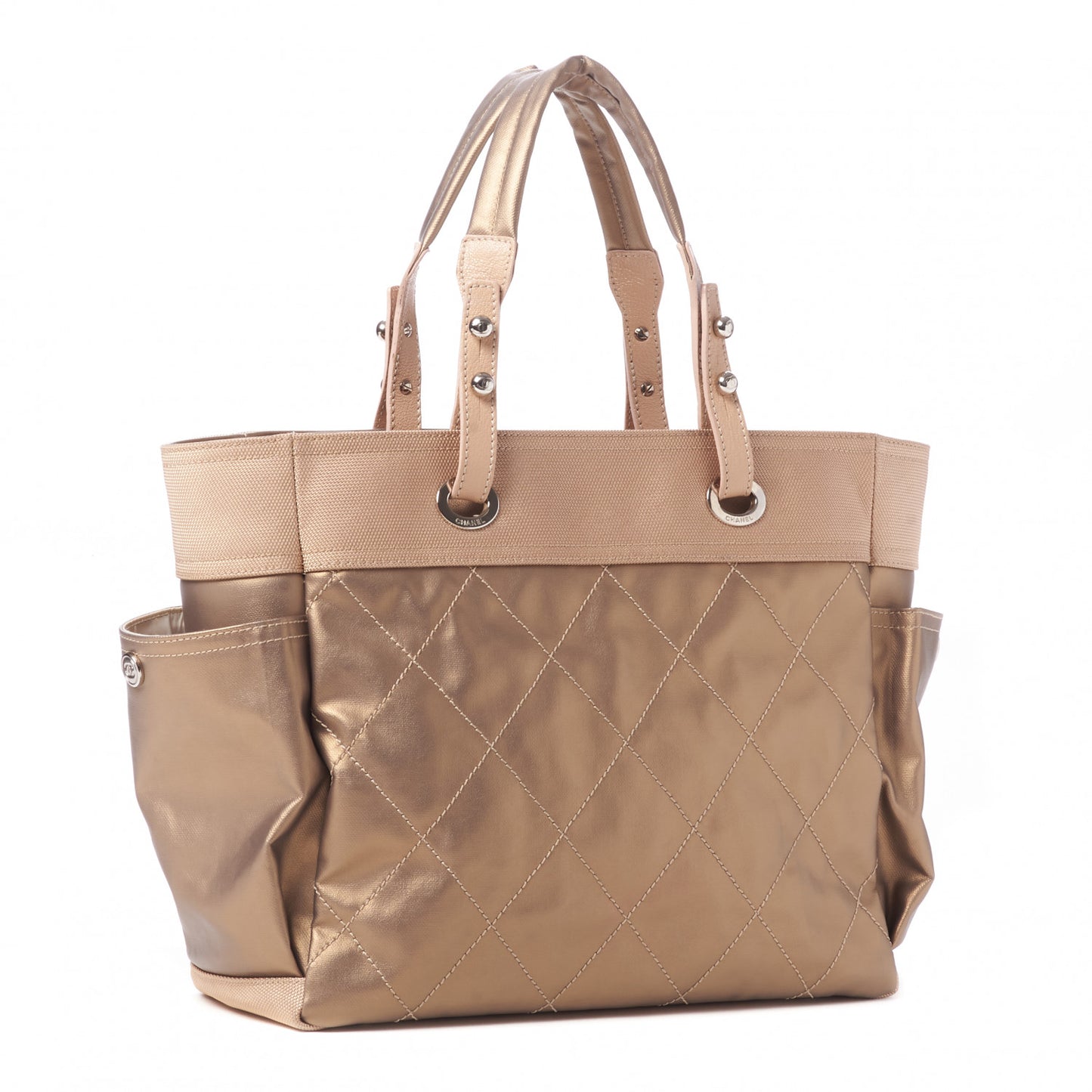 Metallic Coated Canvas Large Paris Biarritz Tote Gold