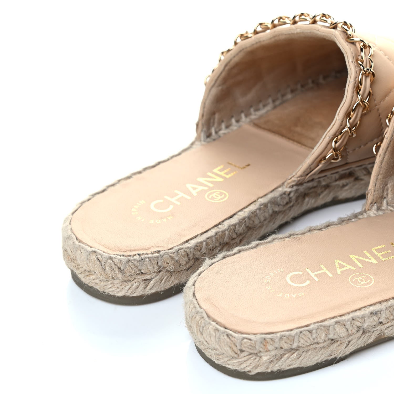 Chanel Lambskin Grosgrain Quilted CC Chain Espadrille Mules 38 Beige Black 7 of 8