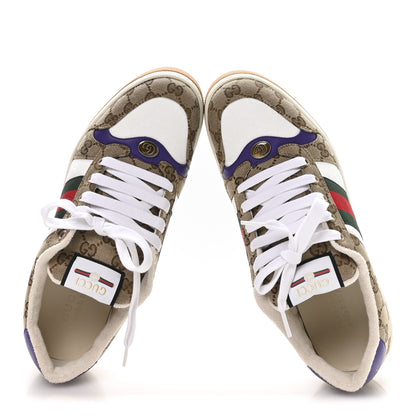 Gucci GG Supereme Monogram Calfskin Web Mens Screener Sneakers 10 Beige Ebony White Shine Purple 2 of 9