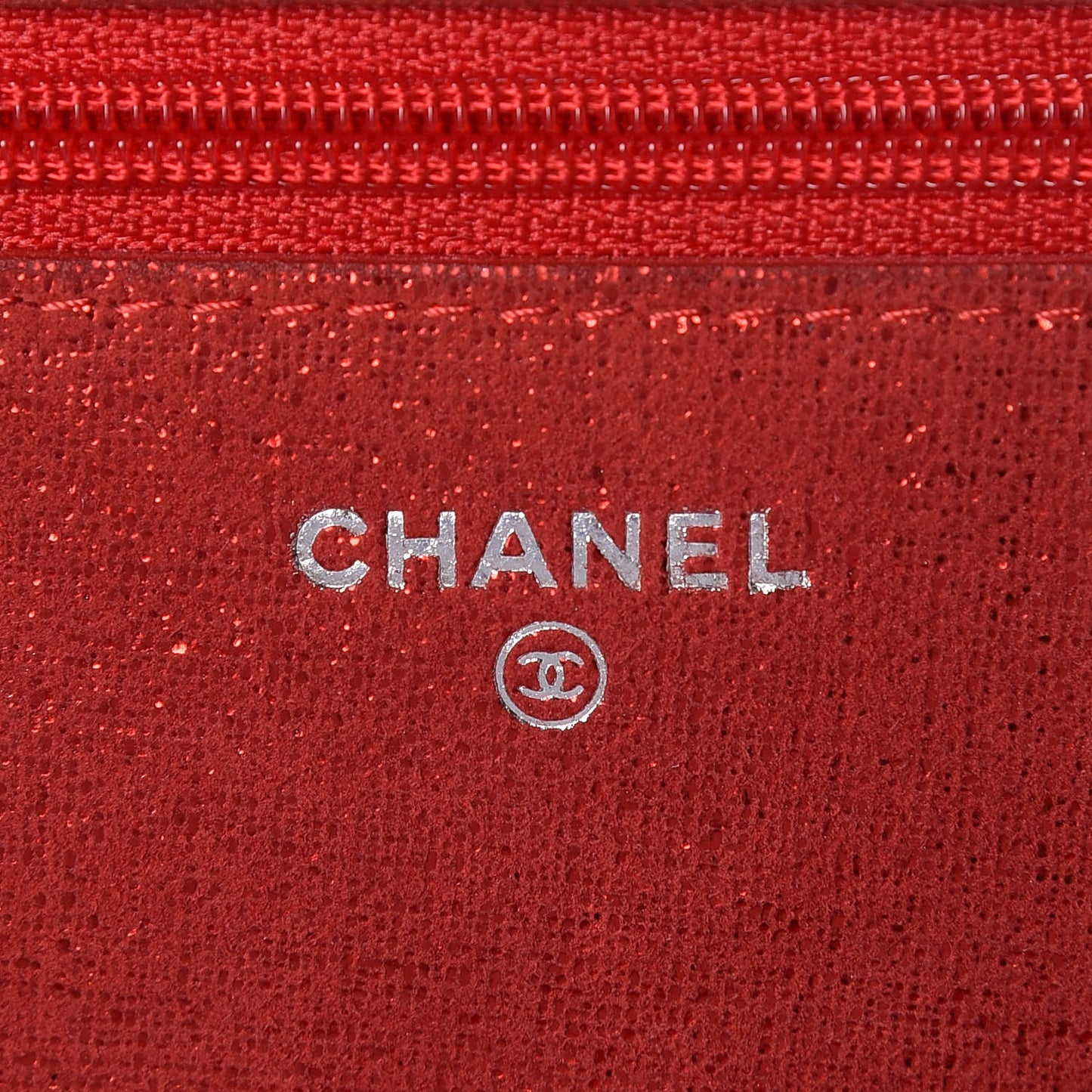Metallic Iridescent Calfskin Wallet On Chain WOC Red