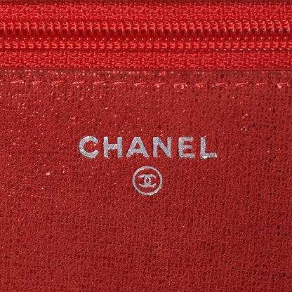 Chanel Metallic Iridescent Calfskin Wallet On Chain WOC Red 6 of 9
