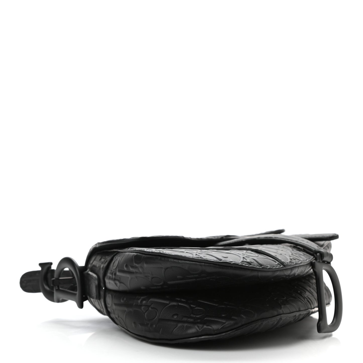 Calfskin Embossed Oblique Saddle Bag With Strap Black