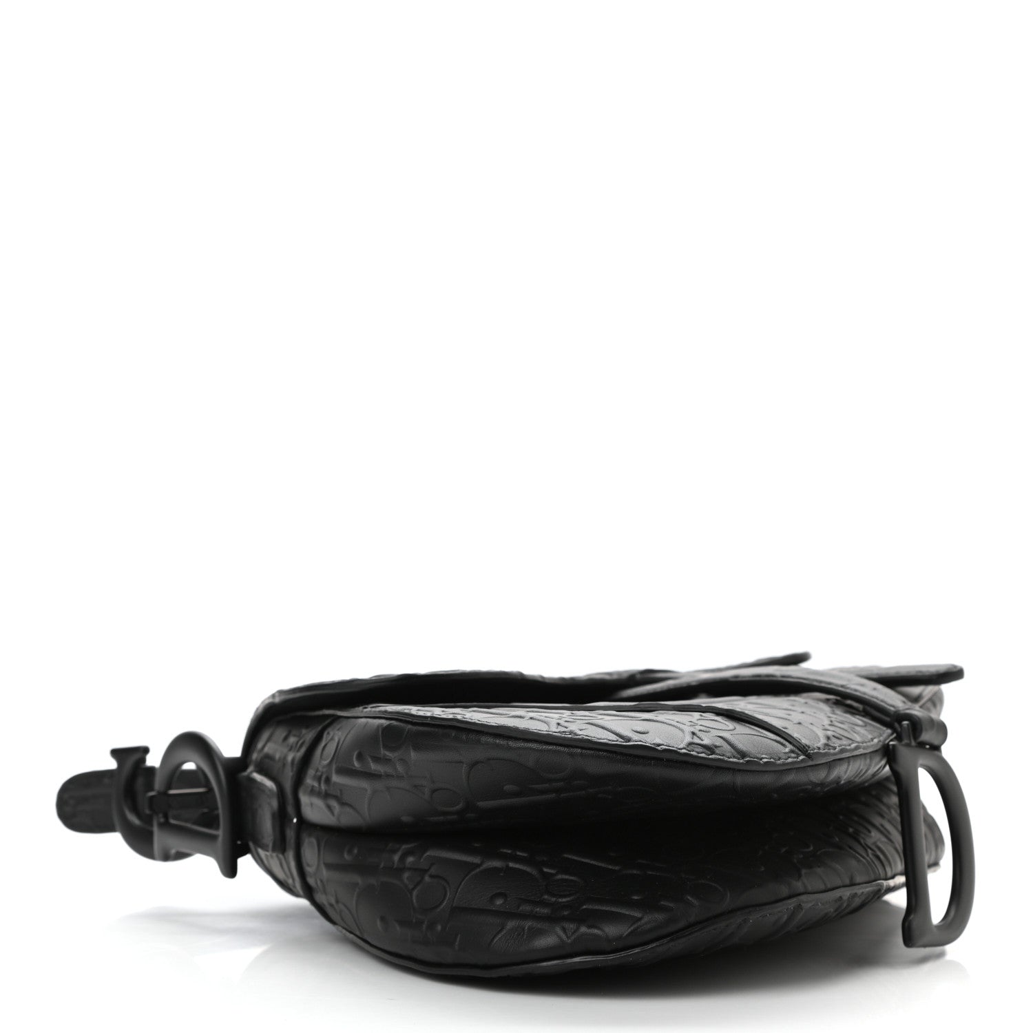 Christian Dior Calfskin Embossed Oblique Saddle Bag With Strap Black 3 of 10