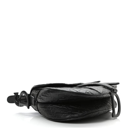Christian Dior Calfskin Embossed Oblique Saddle Bag With Strap Black 3 of 10